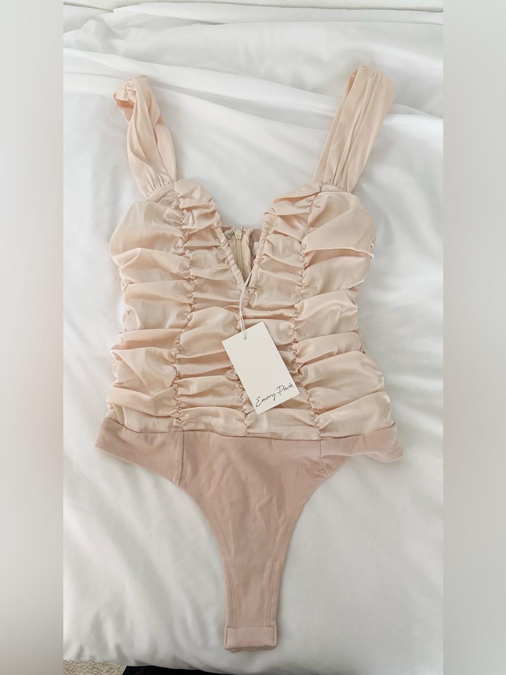 emory park Blush Pink Ruched Bodysuit